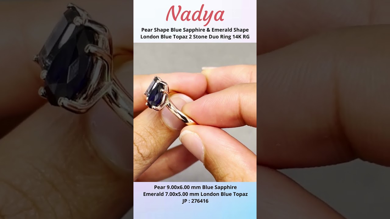 Nadya Pear Shape Blue Topaz & Emerald Shape Iolite Toi Et Moi Ring.