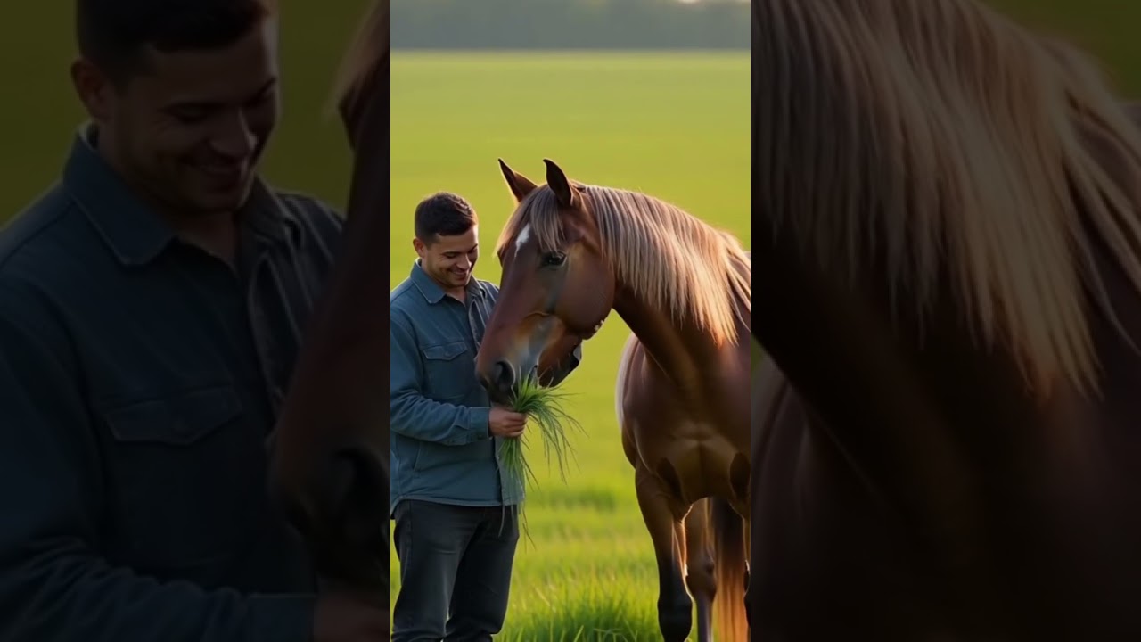 A Horse Eating Grass with Its Owner | A Peaceful Moment of Trust 🐎🌾