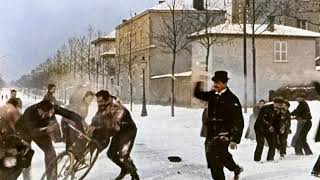 Snowball fight from 1890. Remastered and scaled