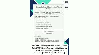NCCCO Telescopic Boom Crane  Fixed Cab TSS Crane Training USA Summer 2024 Exam Review Questions and