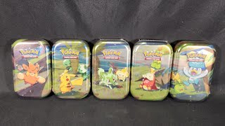 Unboxing: 5 Pokemon Trading Card Game Paldea Friends Mini Tins - Art Cards, Stickers & Booster Packs
