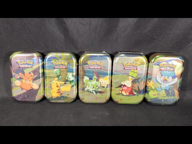 pokmon trading card game: paldea friends mini tin 5-pack Kanto Display [Pokmon] and a Pokemon art card showing art from the mini tin Unboxing: 5 Pokemon Trading Card