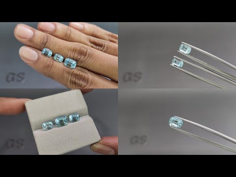 Set of aquamarines cushion cut 3.64 carats, Madagascar Video  № 1