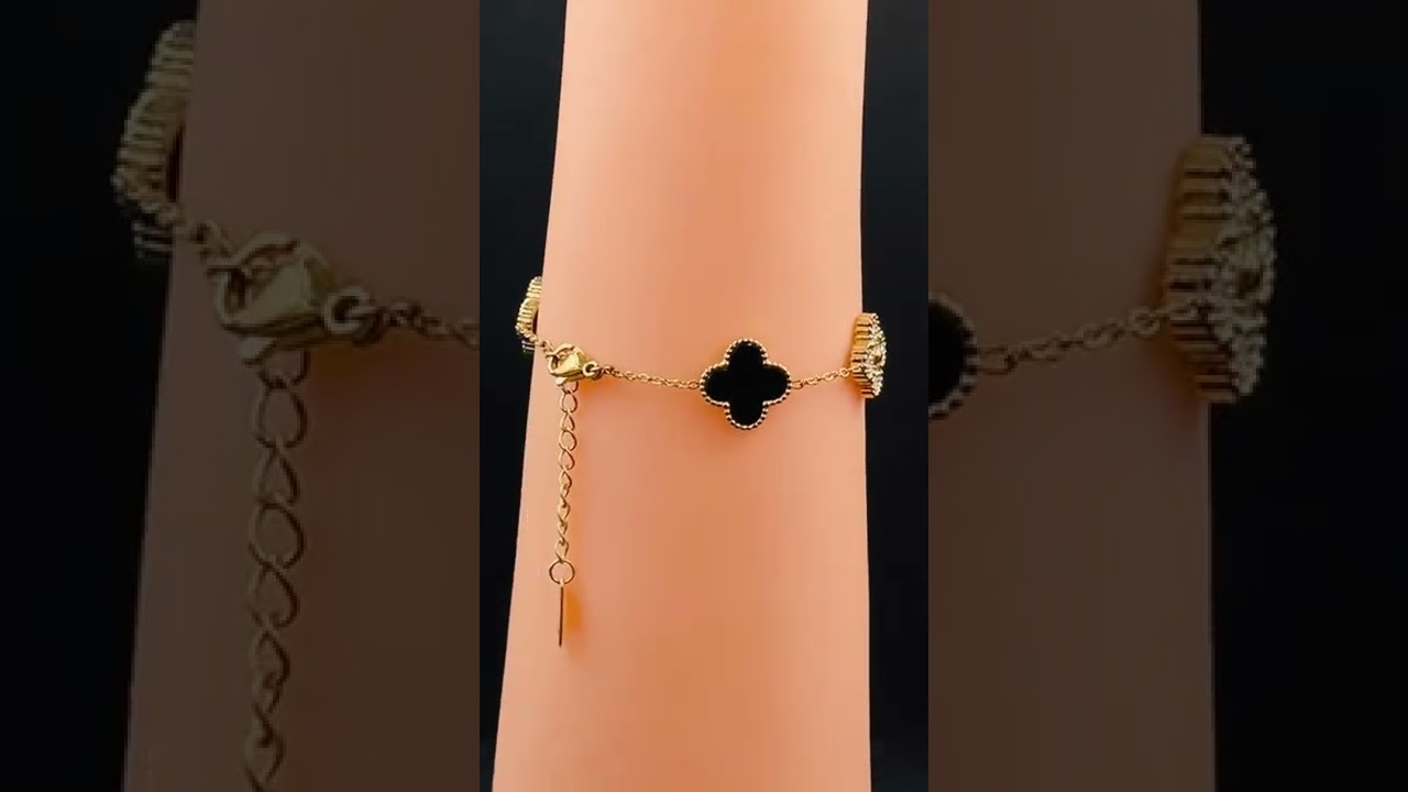 ZIVOM Clover Flower Copper Rose Gold Black Stainless Steel Bracelet For Women