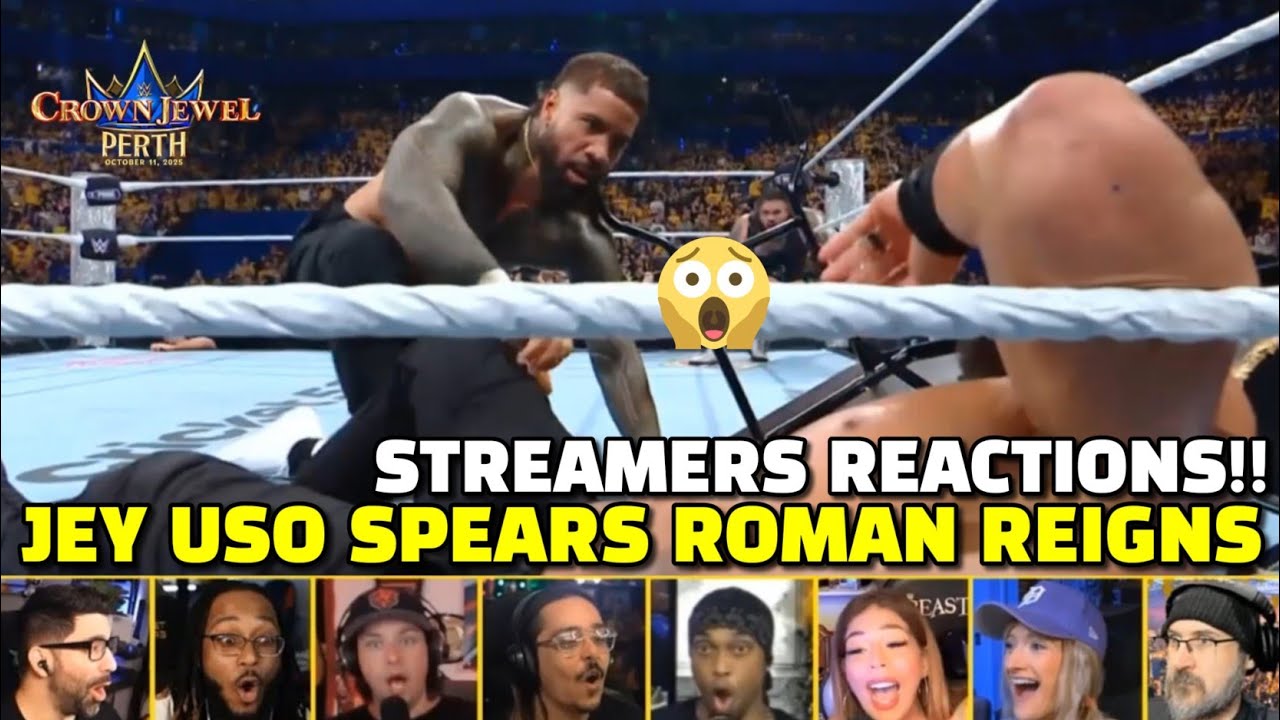 Подборка реакций стримеров на бой Джея Усо Спирса и Романа Рейнса | WWE Crown Jewel 2025