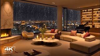 Luxury Rainy Night Penthouse 🌧️ Cozy Fireplace Sounds & Soft Piano Jazz for Deep Sleep Ambience screenshot 5
