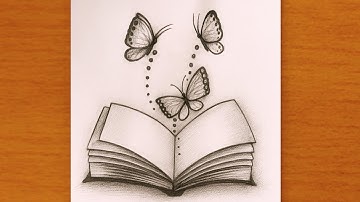Drawing of an Open Book with Butterflies||Pencil Sketch||Easy Drawing ideas for Beginners