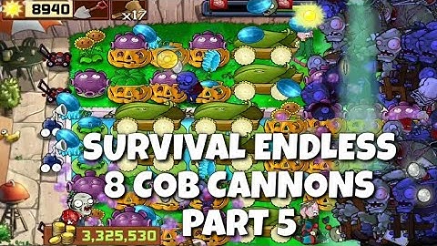 Plants vs Zombies Survival Endless 50 Flags Part 5 | 8 Cob Cannons