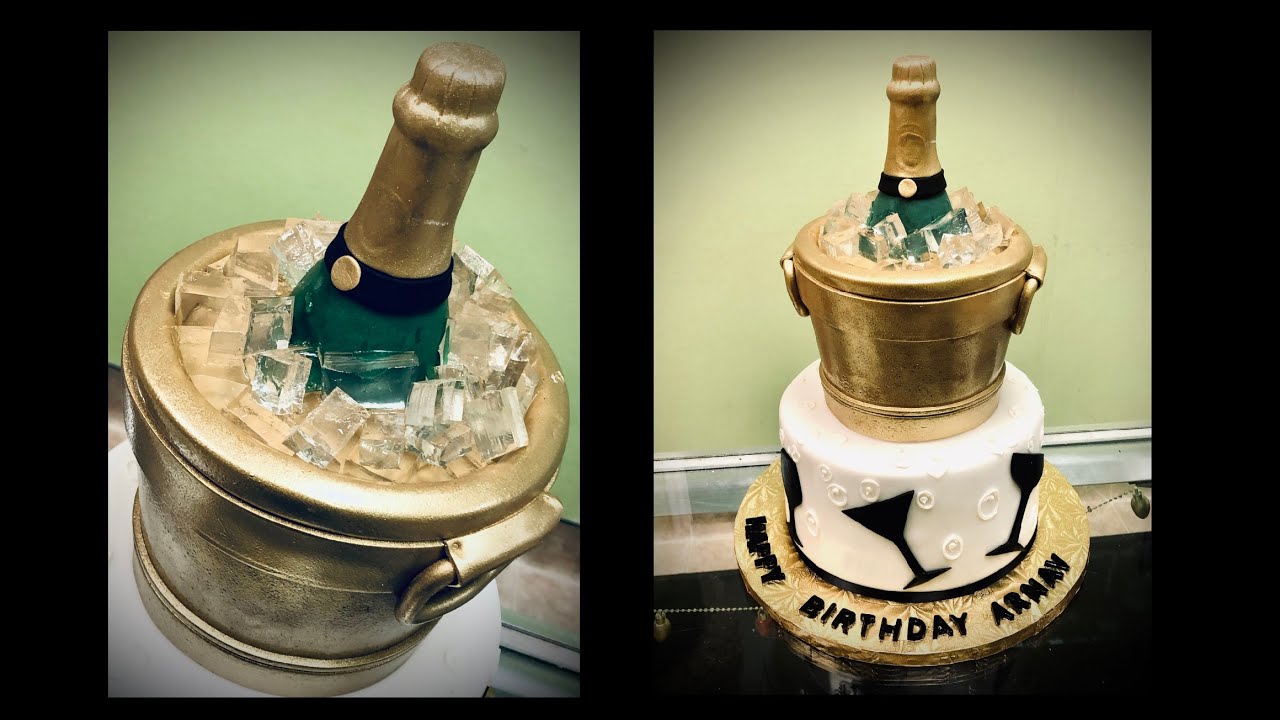 Pastel Cubeta con Champagne. How to make a Champagne ice Bucket Cake. Champagne Bottle Cake