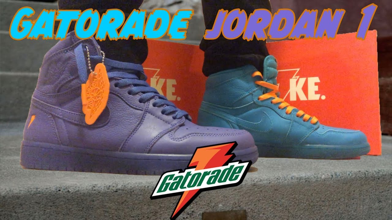 jordan 1 gatorade purple on feet