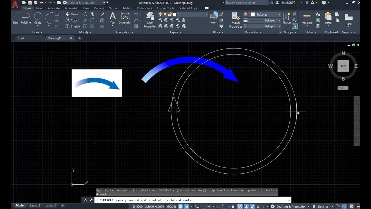Physics & AutoCAD 2021 Draw curved arrows filled with gradient color