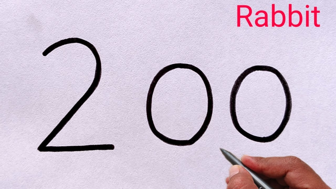 How to draw rabbit drawing from 200 number easy step by step 