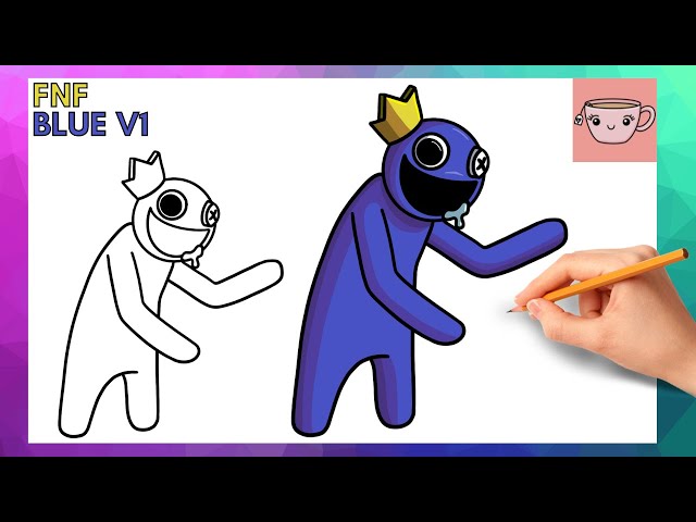 How to DRAW CHARACTER of RAINBOW FRIENDS - BLUE  Drawing in the Friday  Night Funkin style 