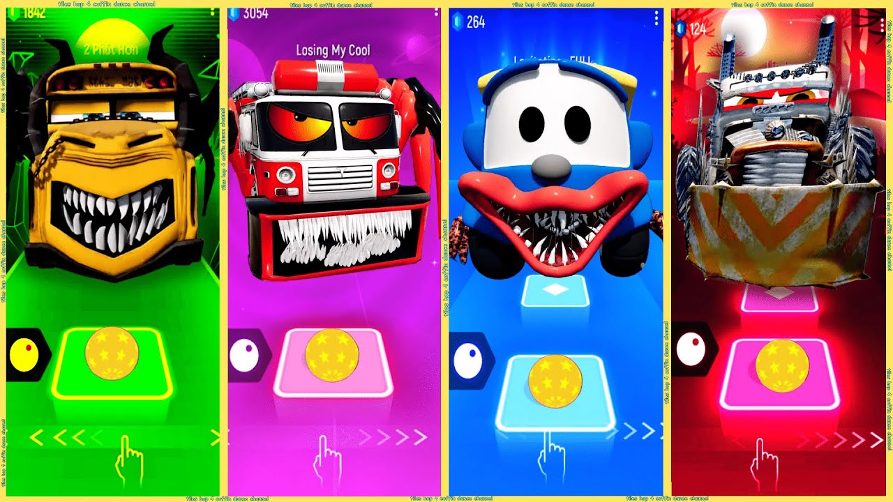 coffin dance - School bus 🆚 Truck eater cartoon 🆚 Truck eater cyborg 🆚 Fire truck eater | Tiles HOP