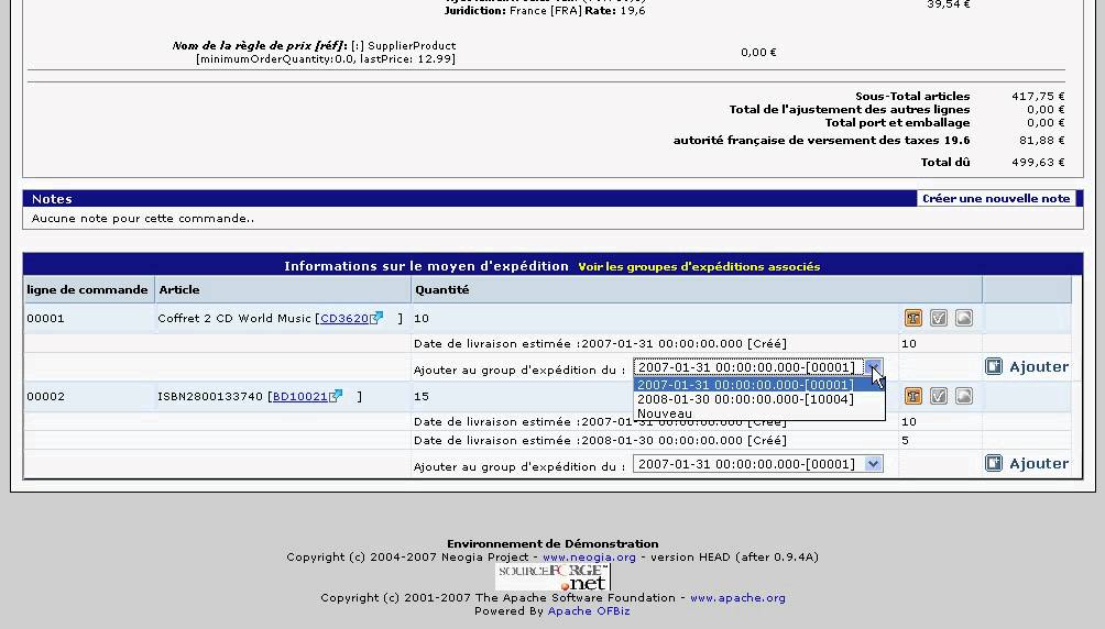 Neogia Open Source ERP/CRM solution : Sales order shipment splitting process