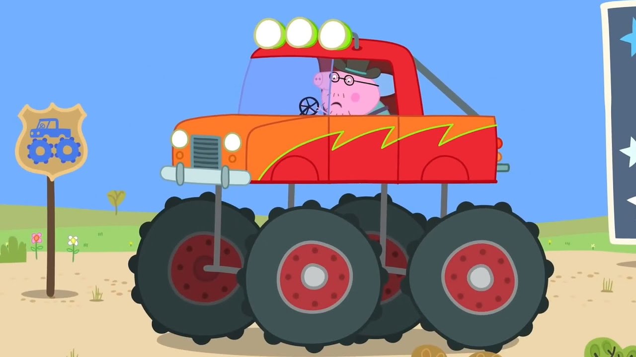 PEPPA PIG NEW AMERICA MONSTER TRUCK COLORING 小豬佩奇 正在開巨輪卡車的豬爸爸 簡筆畫 - YouTube