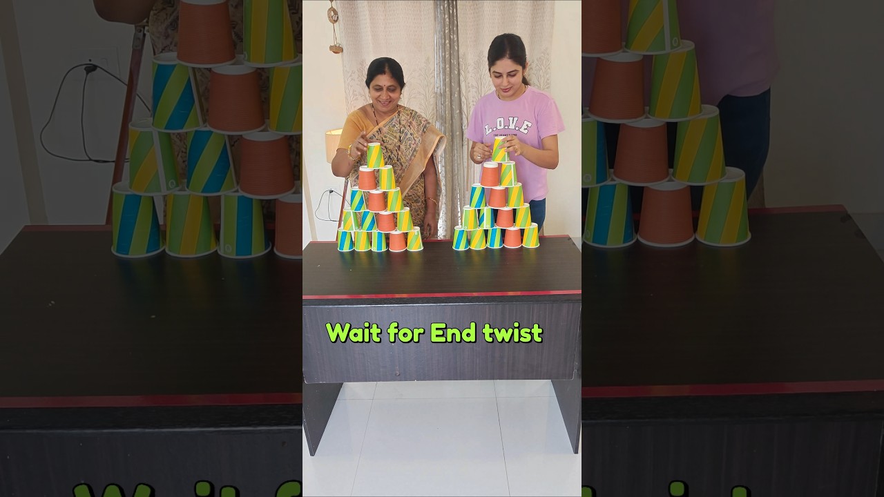 Colourful cup tower challenge 
