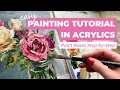 Flower painting tutorial in acrylics paint roses step by step
