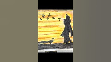 Draw Krishna with Flute & Birds in Oil Pastels | Lord Krishna Drawing | #shortsfeed #art #krishna