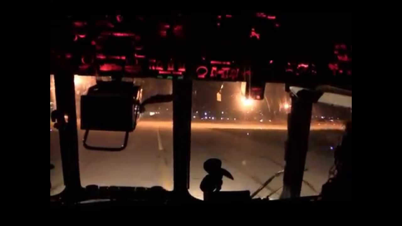 Landing of helicopter Mi-8 in gr .Varna Bulgaria at night.The view from the cockpit