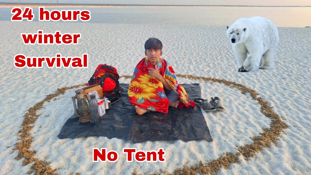 NO tent no sleeping bag | winter survival camping | 24 hours challage ...