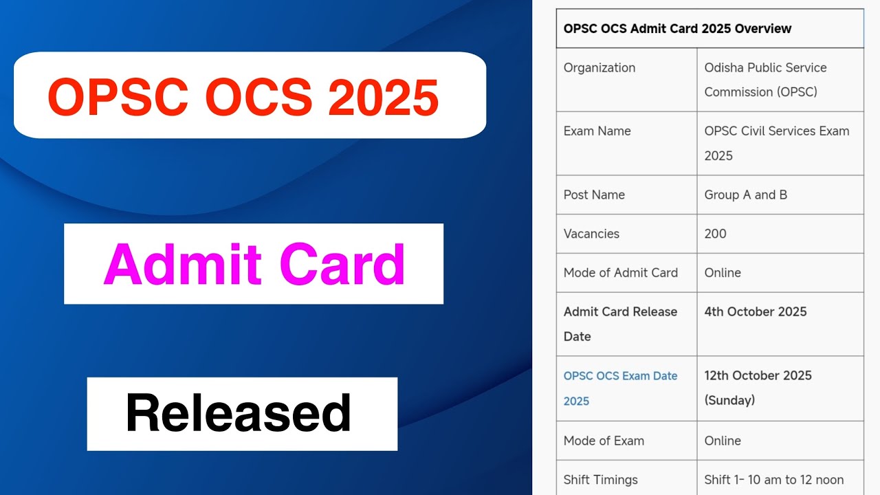 OPSC OCS 2025 Admit Card Released | OPSC OCS 2025 Admit Card Out | MDE