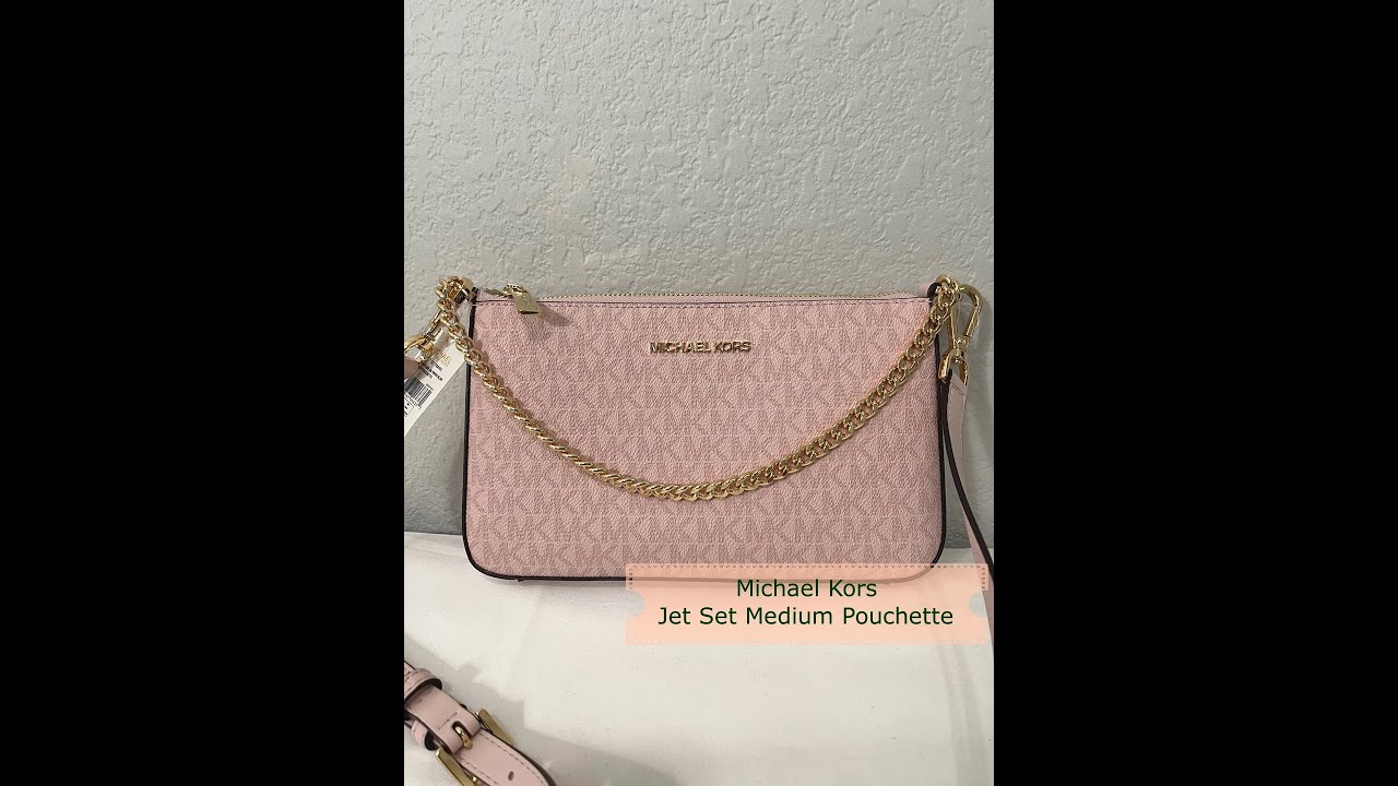 Michael Kors Jet Set Medium Powder Blush Leather Front Zip Chain Tote Bag Purse