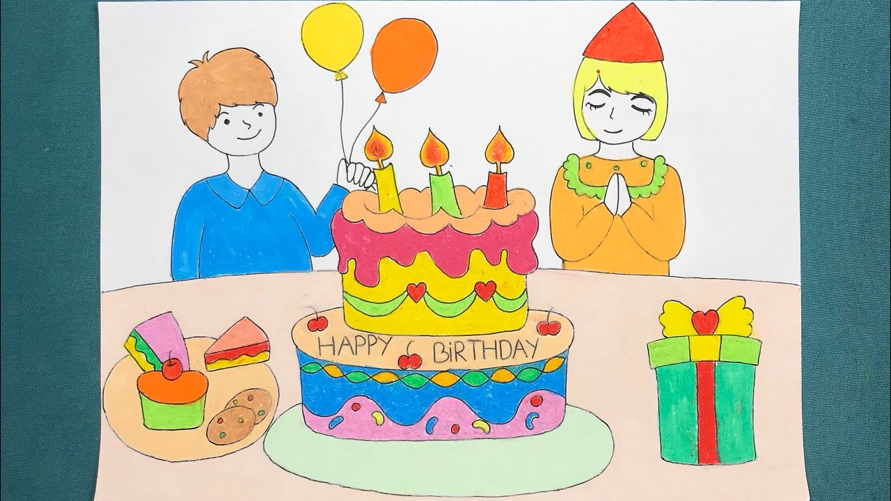 Vẽ Tranh Sinh Nhật Vui Vẻ | Vẽ Chiếc Bánh Sinh Nhật | Draw A Birthday Cake  - Youtube