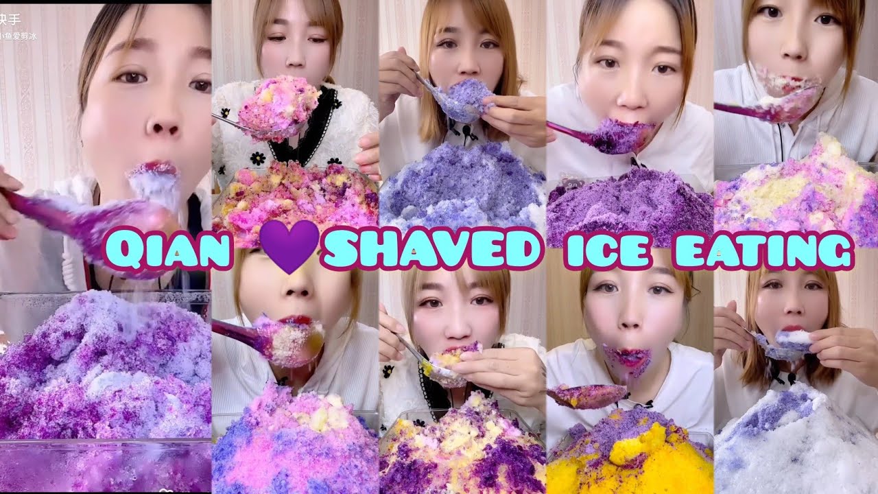 QIAN SHAVED ICE EATING SPOONFUL BITES 💜✨|ICE EATING MUKBANG|ONLY BITES ASMR 🧊🧊❄️
