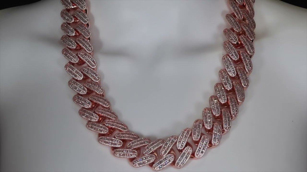 Diamond Rose Gold Cuban Chain, Iced Out Chain, Worlds biggest cuban chain, baguette cuban link chain
