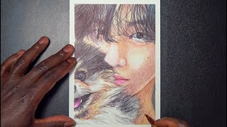 Draw With Me / Sketching Taehyung and Yeontan From BTS with Ballpoint Pens