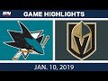 NHL Highlights | Sharks vs. Golden Knights - Jan. 10, 2019