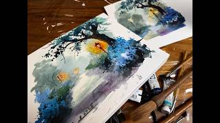 Simple Misty Park Scene | Watercolor for Beginners