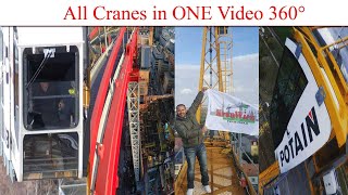 4 Cranes 4 Cabines - Potain -Wolff - Liebherr - Terex - 360° Video - 4 Cranes in one Video