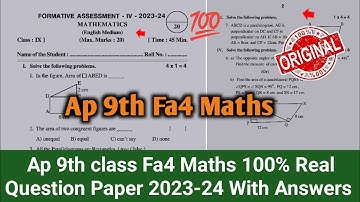 Ap 9th class maths Fa4 💯real question paper and answers 2024|9th fa4 mathematics question paper 2024