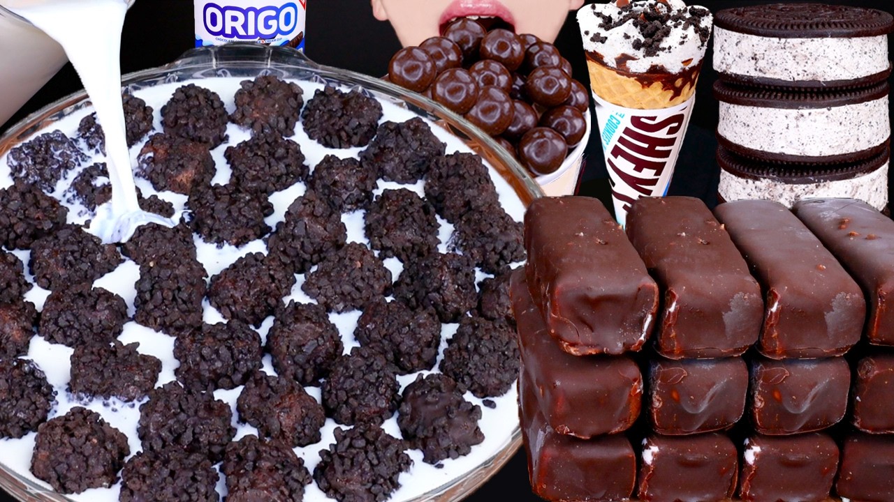 ASMR OREO CHOCOLATE ICE CREAM MALTESERS NUTELLA DESSERT MUKBANG오레오 초콜릿 먹방オレオ チョコレート 咀嚼音EATING SOUNDS