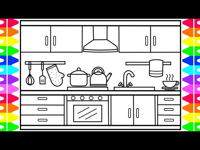 How To Draw A Kitchen For Kids Step By Step Easy Kitchen Easy Happy