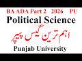 BA ADA Part 2 Political Science Guess Paper 2026 PU | ADP Political Science Guess 2026 | BA ADA PU