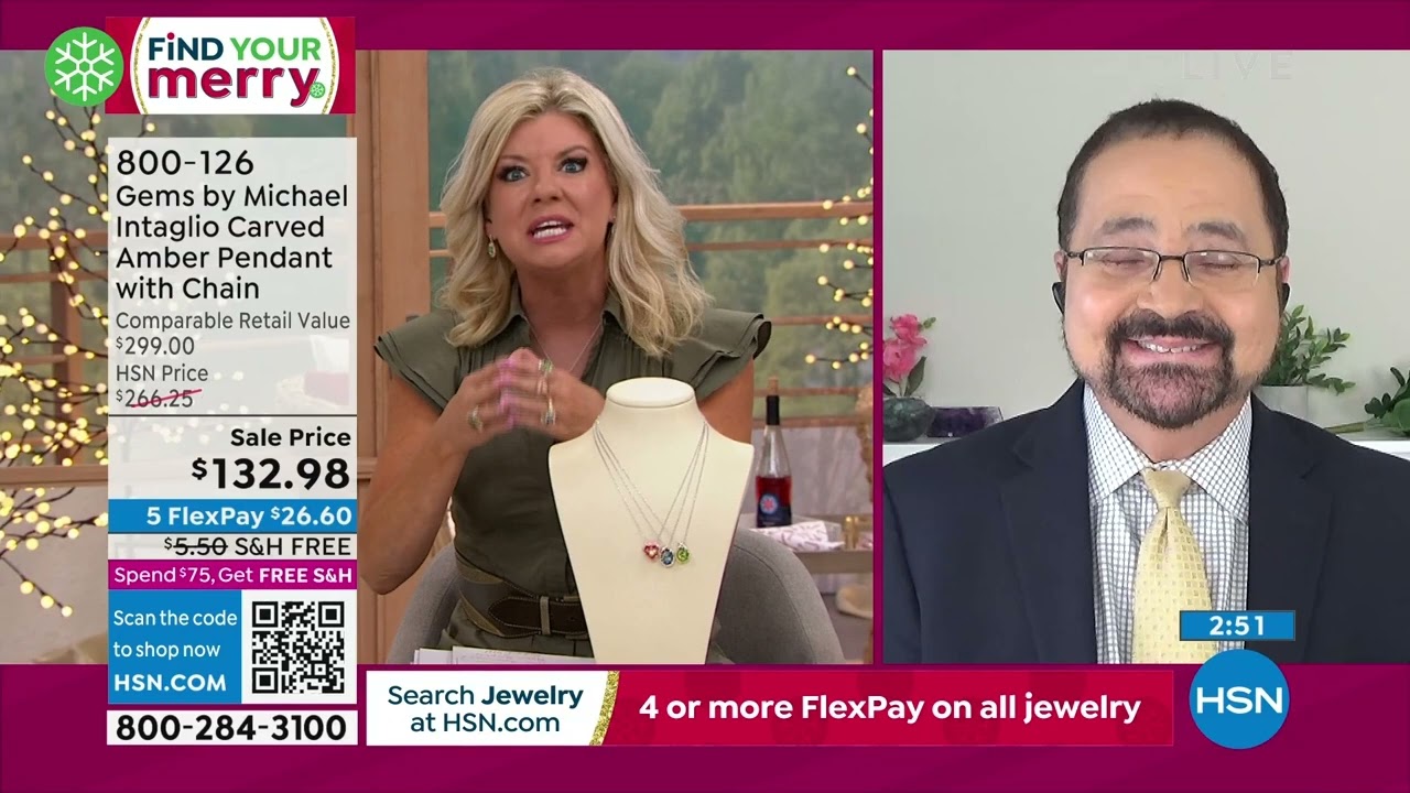 Gems By Michael Intaglio Carved Amber Pendant with Chain