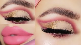 Golden Glitter Cut Crease Tutoria|كت كريس ذهبي و وردي للعرائس/ الميكب الاكثر طلبا و ترند بدول الخليج