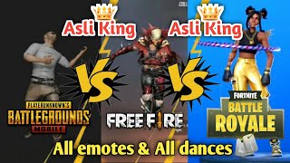 Pubg Vs Free Fire Vs Fortnite All Emotes And All Dances Youtube