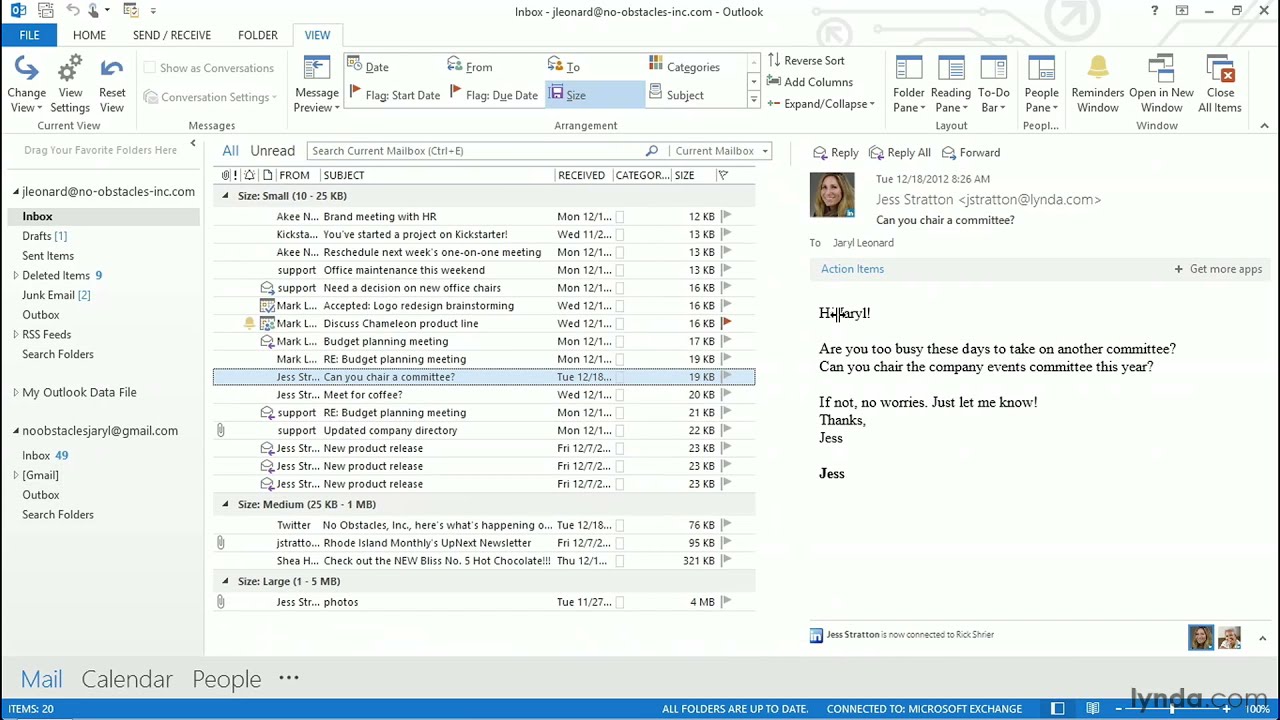 Outlook 2013 Tutorial Customizing The Inbox Youtube