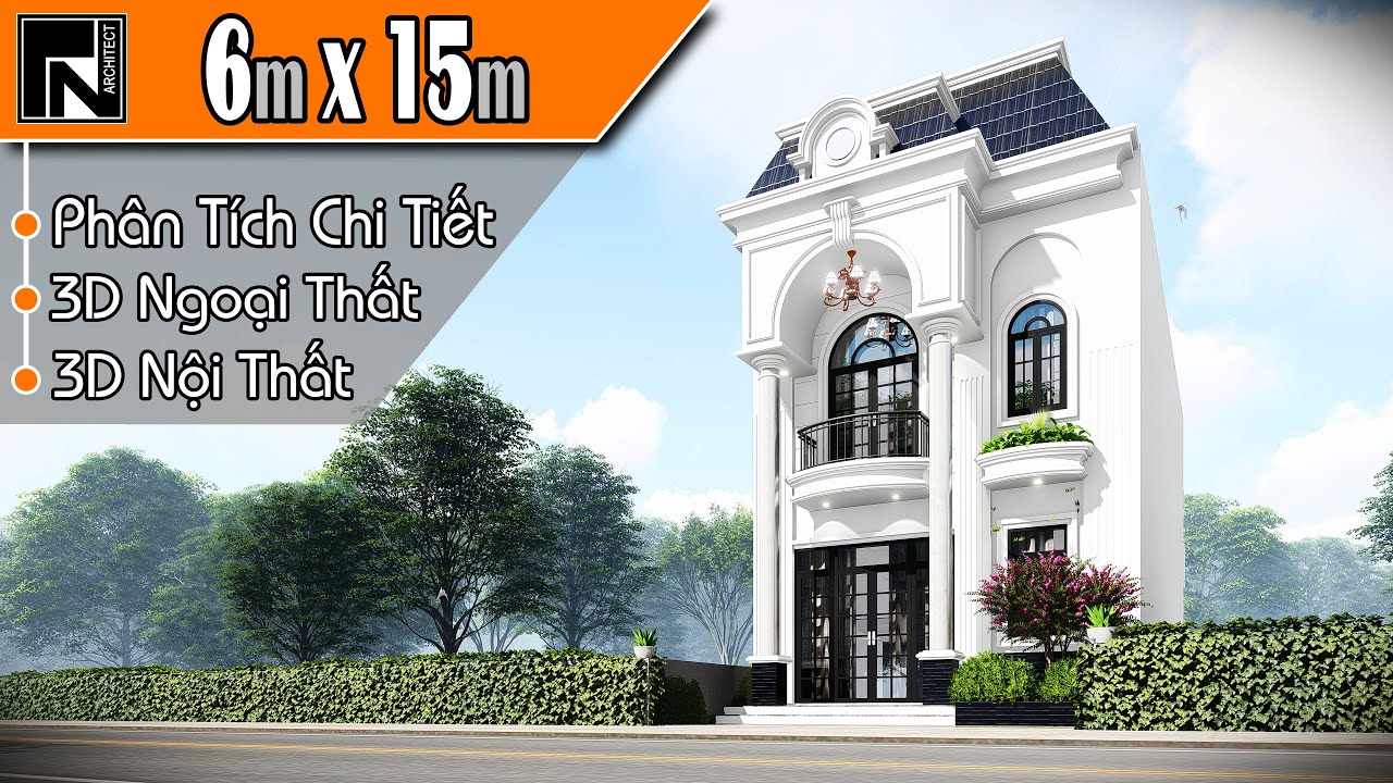 TNA118 - Mẫu nhà ống 2 tầng đẹp 6x15m phong cách tân cổ điển với 4 ...