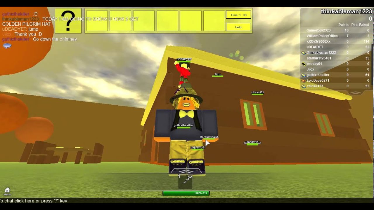 Roblox Thanksgiving Turkey Hunt 2013 How To Get Golden Pilgrim - how to get the golden pilgrim hat in roblox thanksgiving turkey