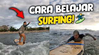 PERTAMA KALI BELAJAR SURFING! TIMBOI LANGSUNG JAGO?😱🏄‍♂️ di Pantai Kuta Bali