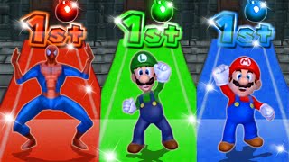 Mario Party 9 MiniGames - Mario Vs Luigi Vs SpongeBob Vs Spider Man (Master Cpu)