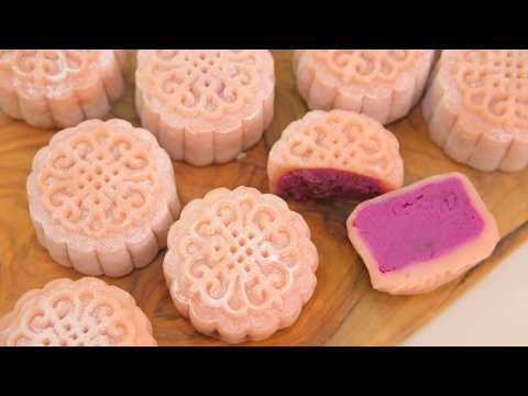 Easy Snowy Mooncake Recipe (Purple Sweet Potato Filling)