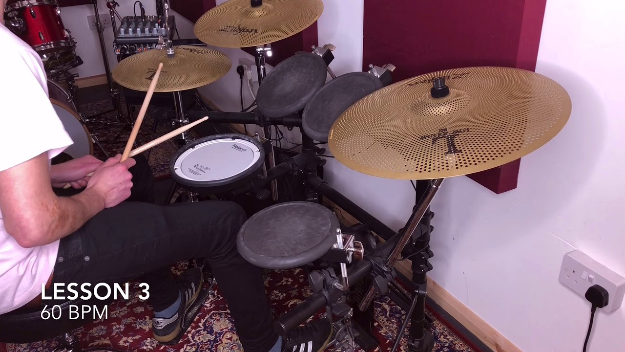How to play the Drums for Beginners - Free Drum Lesson @ 60 BPM - YouTube