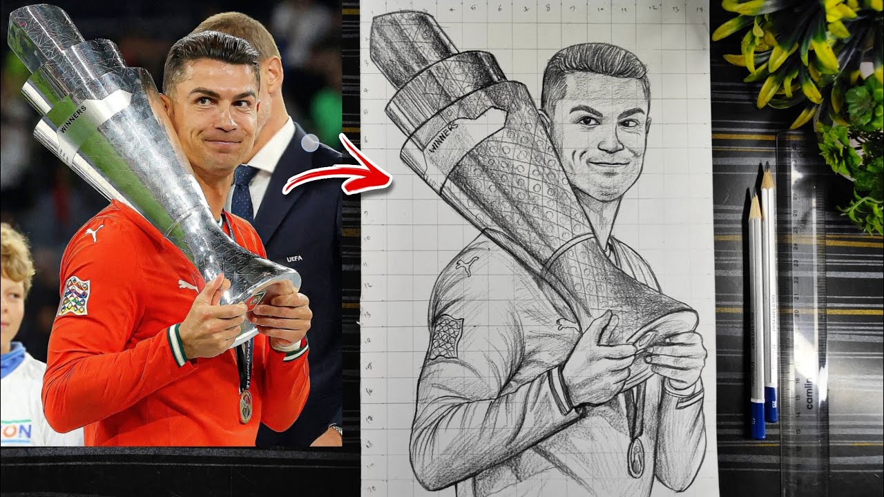Cristiano Ronaldo Drawing With UEFA League Champion Trophy🏆, How To