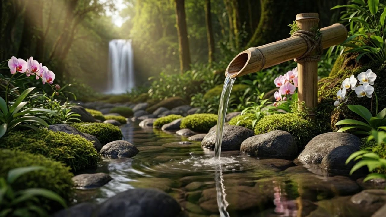 Soft Piano for Sleep with Waterfall Ambience for Stress Relief